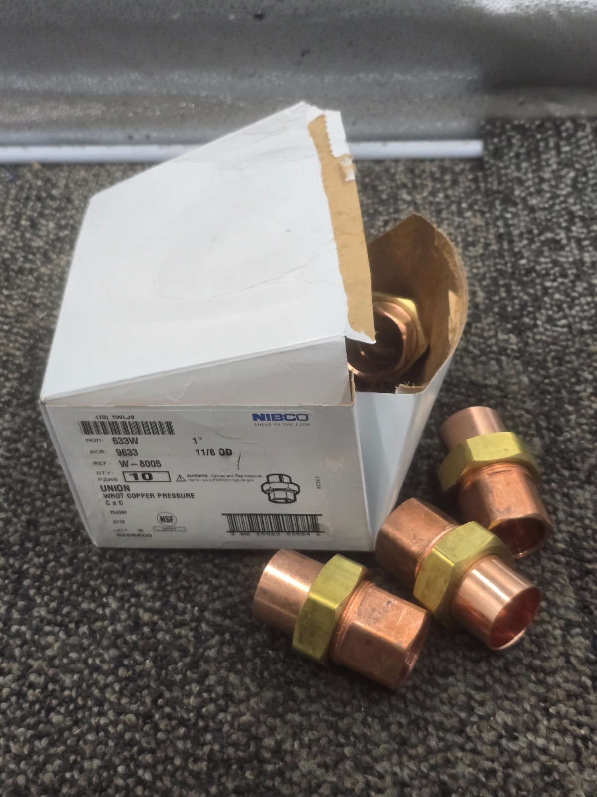 (QTY 10) NIBCO 633W 1, 1WLJ9: 1" Wrot Copper Union C x C, W-8005, 1-1/8" OD