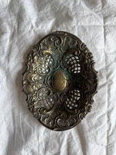 Vintage mosiężna miska owalna z filigranowym wzorem i ornamentami