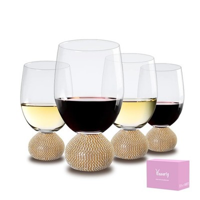Wine Glasses Set of 4,Stemless Wine Glass,Unbreakable Crystal Fancy Glasses,15 O