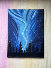 Quadro paesaggio aurora boreale dipinto a mano (acrilico su tela) 30x40cm