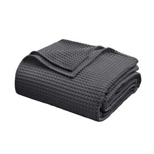 Twin 66" x 90" Dark Grey 100 Egyptian Cotton Waffle Weave Throw Blanket