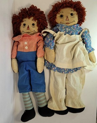 Raggedy Ann & Andy Cloth Dolls old vintage homemade look 21 inch