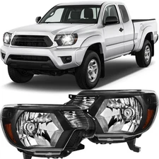 Headlights Assembly For 2012-2015 Toyota Tacoma 2.7L 4.0L Black Amber Housing