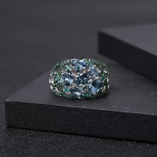 Natural London Blue Topaz Emerald Cocktail Ring 925 Sterling Silver sz 5-10