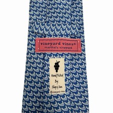 Vineyard Vines Men's Tie Ocean Waves Blue Satin Silk USA 3.25" W x 59" L guc
