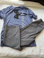 Boys Under Armour Shirt and Pants 7 and Large Lot Blue Grey Great Condition