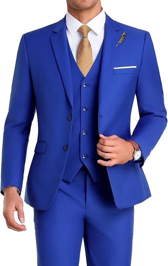3Pcs Men's Suit Slim Fit Groomsmen Business Jacket Vest Pant Formal Prom Tuxedos