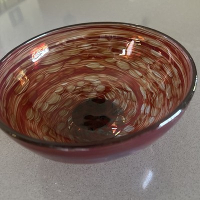 Vintage 2004 Red Hand Blown Glass Bowl  cliff  Goodman 