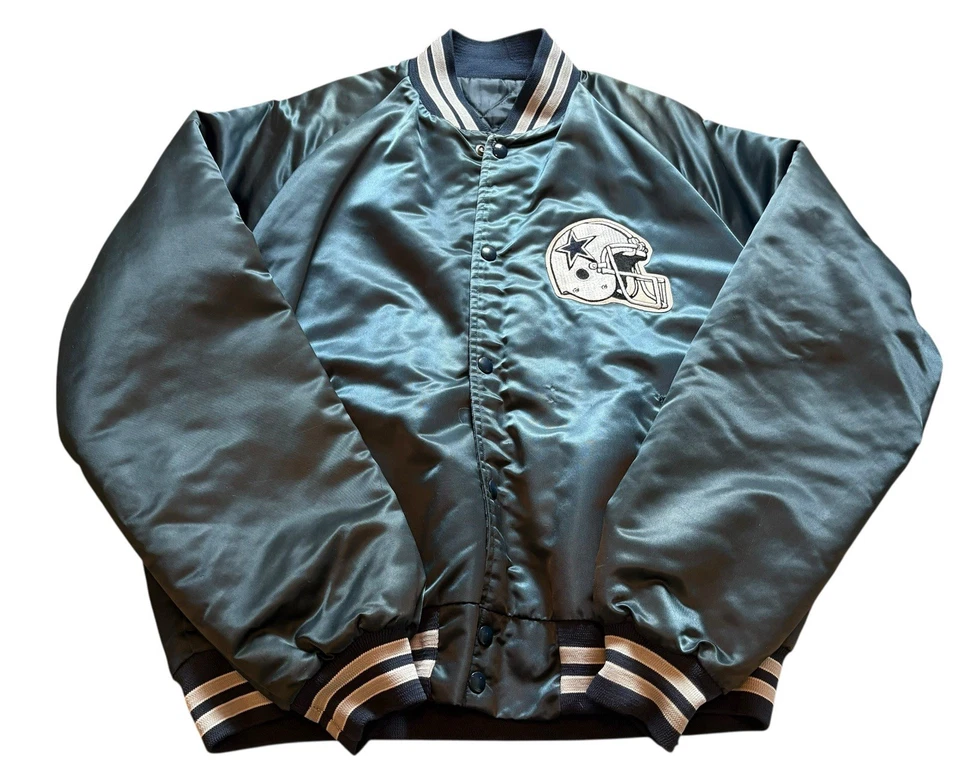 Vintage 1990s Dallas Cowboys NFL Chalk Line Satin Bomber Jacket Men’s XXL - Image 2 of 4