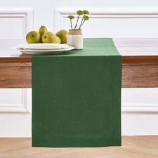  Linen Table Runner 60 Inch - Fete, 100% Pure Linen 14 x 60 Inch Pine Green