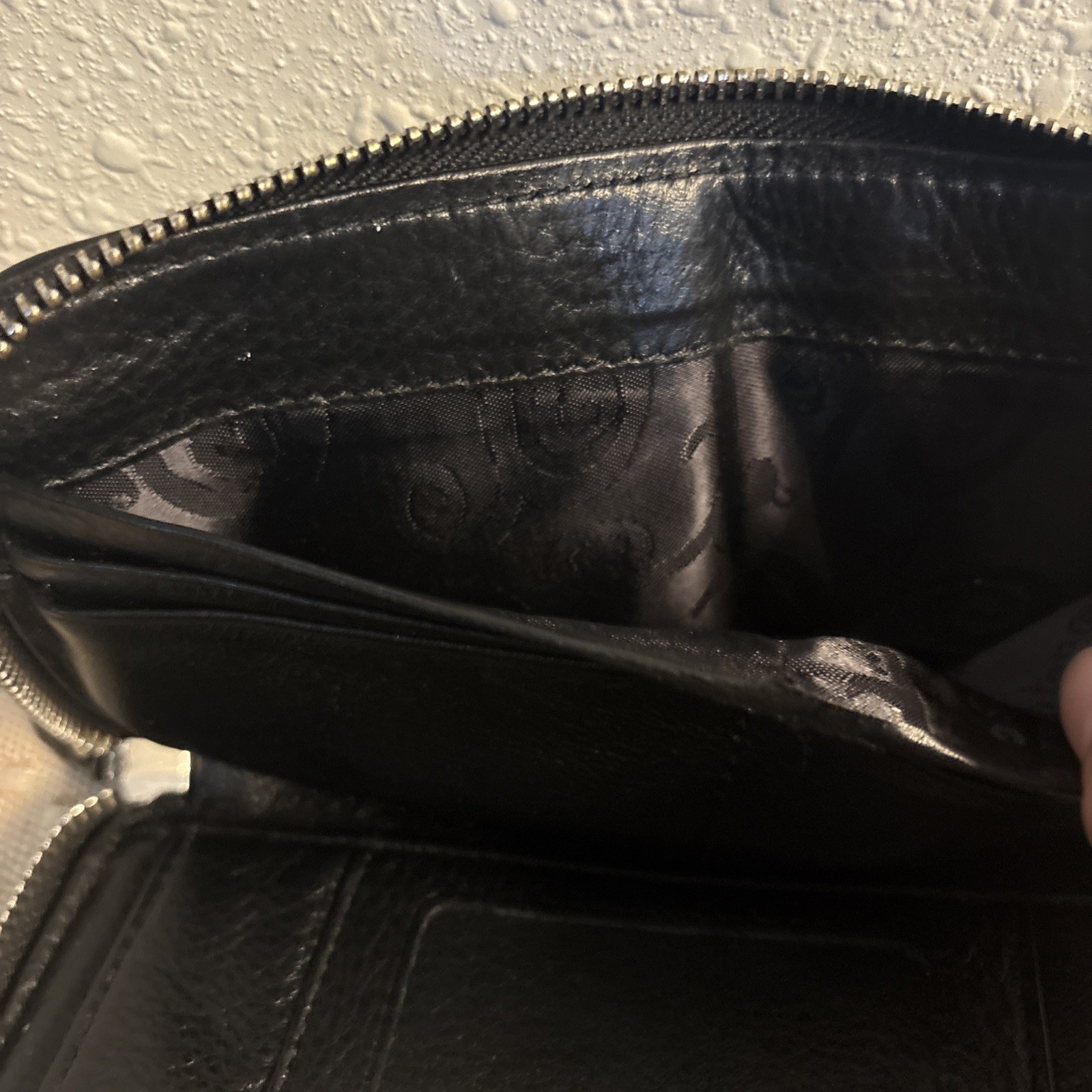 Vintage Black Cloth Leather BRIGHTON Zip-Around Wallet Silver Tone Hardware