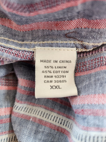True Grit Shirt Men's XXL 2 Pockets Short Sleeve Linen Blend Striped Lightweight - Picture 6 of 6