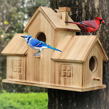 STARSWR Bird Houses for Outside,Outdoor 3 Hole Bird House Room for 3 Bird Famili