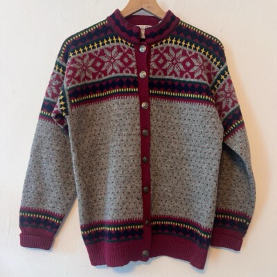 La Bonne Vie Vintage Wool Cardigan with Nordic Design 100% Shetland Wool