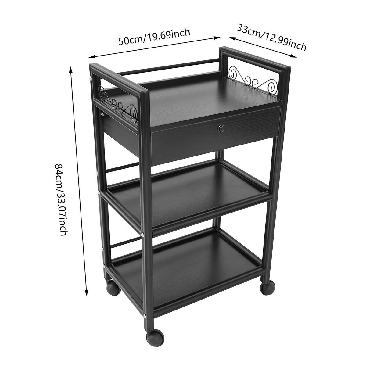 3-tier Salon Cart w/ Drawer Salon Storage Cart Rolling Tray SPA
