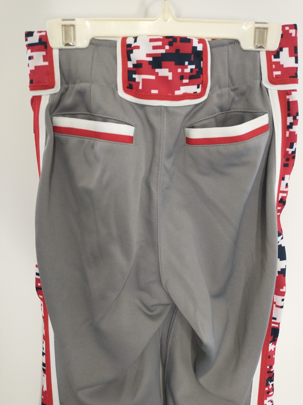 Boombah Softball Pants Gray with Red White & Blue Camo Accents Size 26