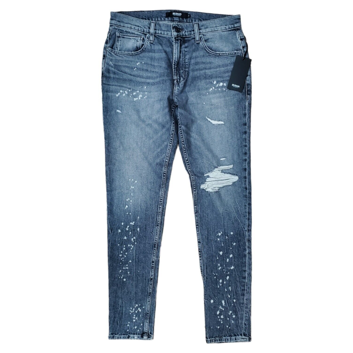 HUDSON Jeans Mens 31 Black ZACK SKINNY Straight Paint Splatter