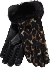 Collection 18 Faux Fur Cuff Leopard Glove Tech Touch Natural M NEW (829)