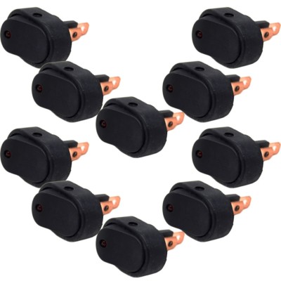 12 Volt Illuminated Oval Rocker Switch Red LED On-Off 10 Pieces | eBay