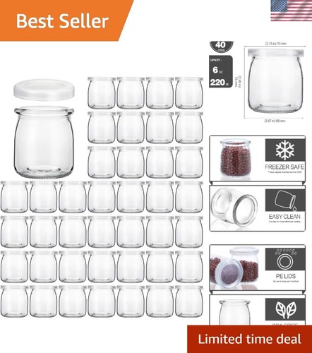 40 Stück Klarglas Gläser - 6 Unzen Joghurt & Pudding Behälter mit PE-Deckel