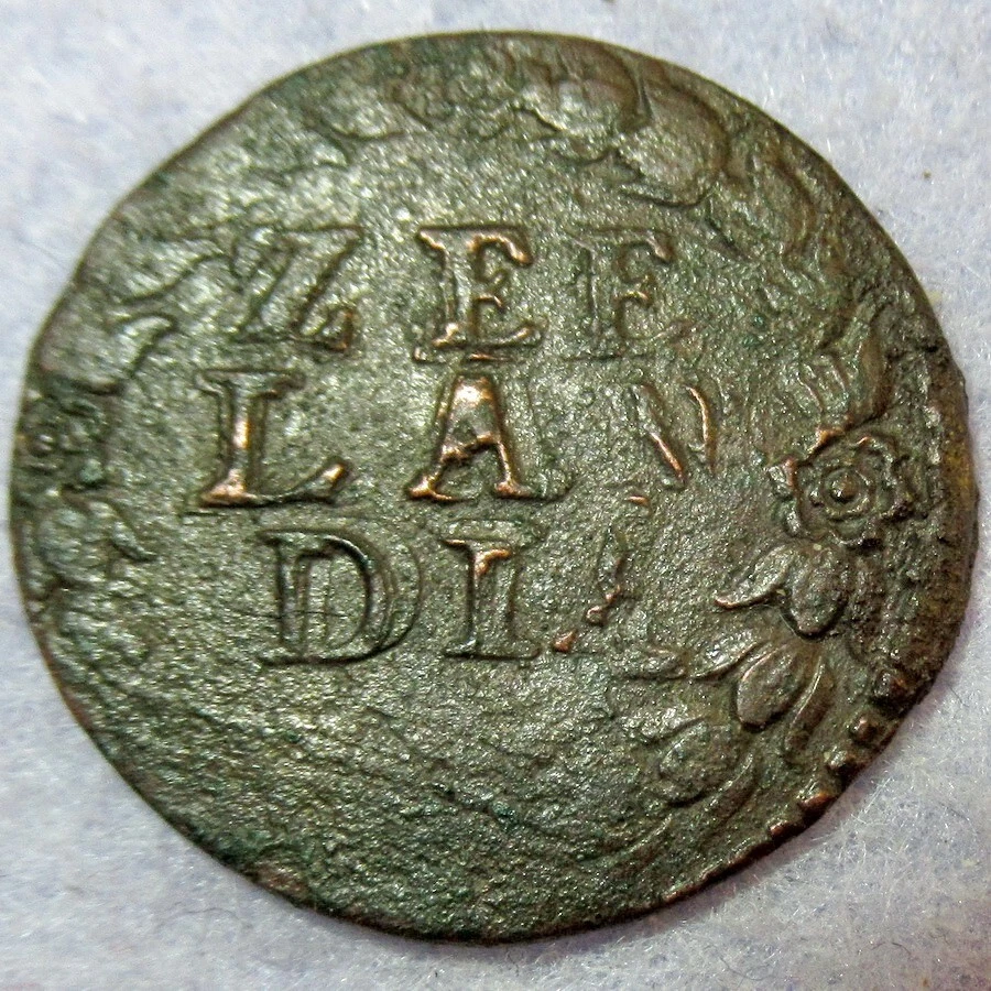 Virgin of Holland ! Rare Early date 1669 Colonial New York Penny Zeeland Copper - Image 2 of 4