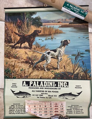 A. Paladini Sea Food 1940s Advertising Calendar, San Francisco Hunting Abalone