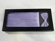 Mens Vesuvio Napoli Lavender Purple Silk Bow Tie With Cummerbund Set NEW