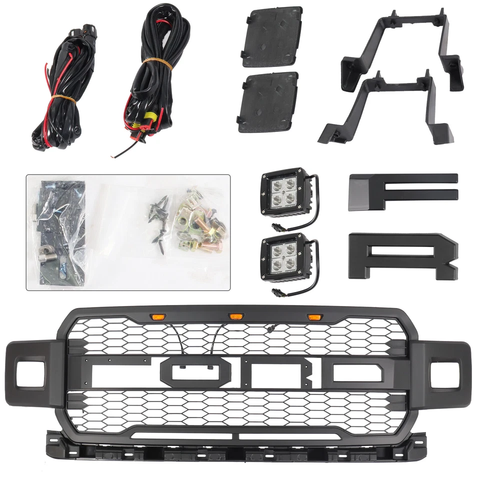 For 2018-2020 Ford F-150 F150 Raptor Style Grill W/ Side LED Lights & Letters Foto 2 de 4