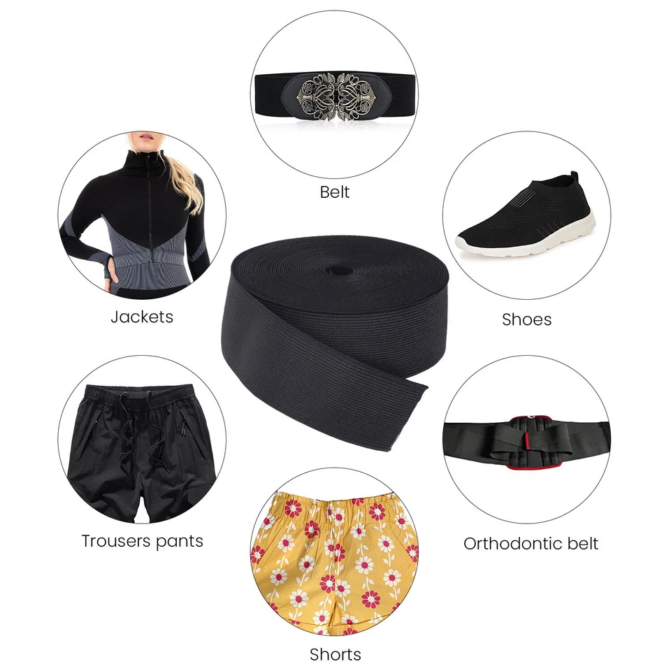 PREMIUM ELASTIC STRETCH FLAT Black White-¼, ½, 1, 1¼, 1½, 2, 3 inch Sewing Dress - Image 3 of 4