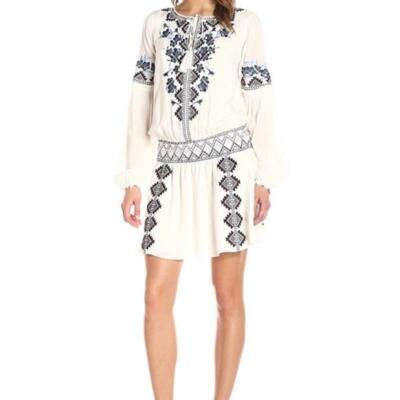 Parker Womens S White Embroidered Maeve Boho Blouson Long Sleeve Mini Dress  | eBay
