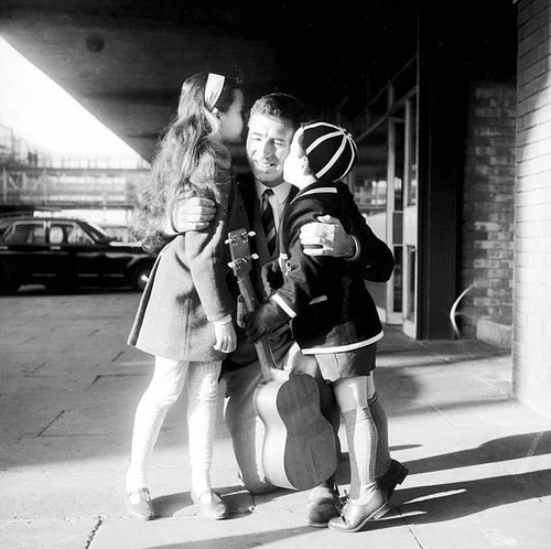 England vice-captain Fred Titmus is hugged by children Dawn Ma- 1968 Old Photo