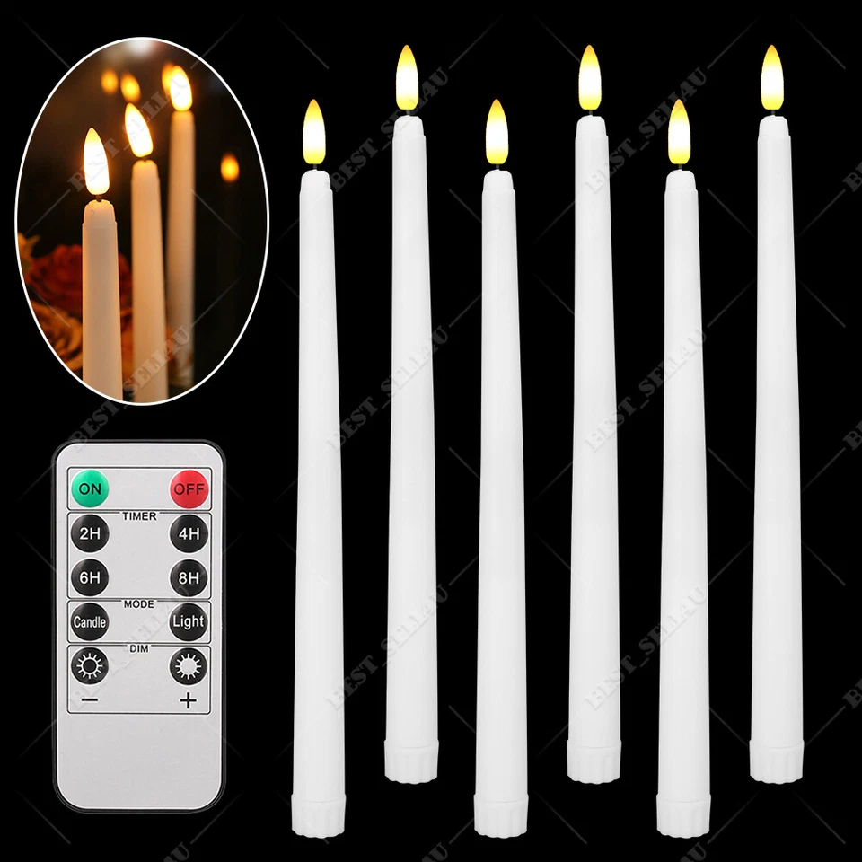 12 Pcs Flickering Flameless Taper Candles Light with Remote Control Timer Dimmer - Image 2 of 4