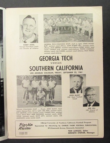Georgia Tech vs USC Sept. 22, 1961 Football Game Program Dodd vs. McKay - Picture 4 of 8