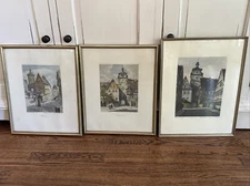 Set of 3  Vintage Framed Signed Ernst Geissendorfer Etching Plönlein Rothenburg