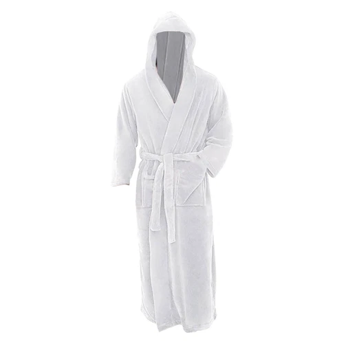 Mens Winter Robe Hooded Plush Long Fleece Spa Bath Robe with Hood and Pockets - Picture 18 of 45