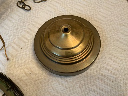 Antique brass 2 arms light fixture pendant chandelier bridge style no shades - Picture 7 of 20