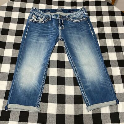 Vigoss Dublin Capri Jeans 32 x 21/22 Double Pocket Stretch Metallic Embellished