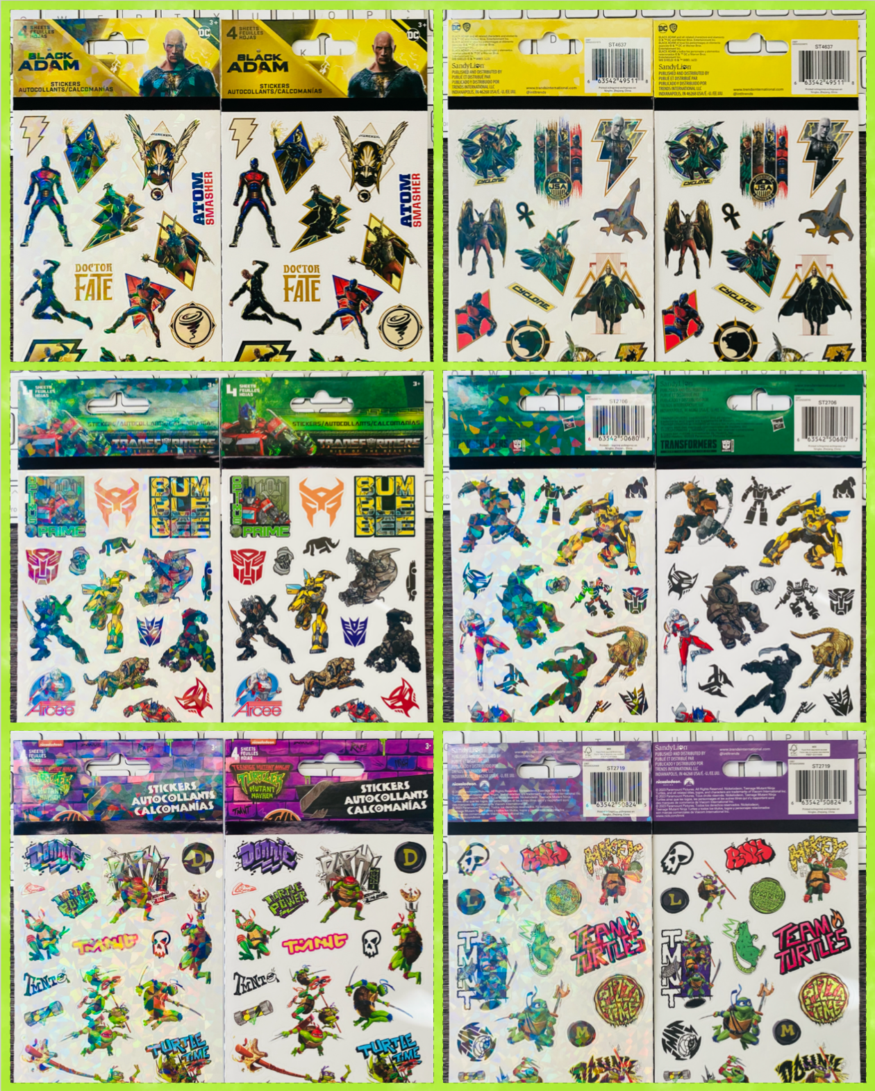 Black Adam Transformers TMNT Sandylion Sticker Icons Collection  
