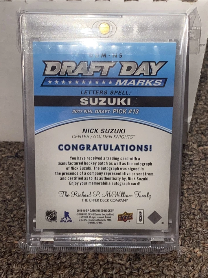 2018-19 SP Game Used Draft Day Marks RPA Nick Suzuki Autograph /35 Patch RC Auto - Image 2 of 2