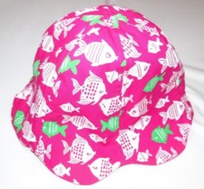Gymboree Girls Bucket Hat Toddler Medium Hot Pink Fish Reversible Cotton Summer