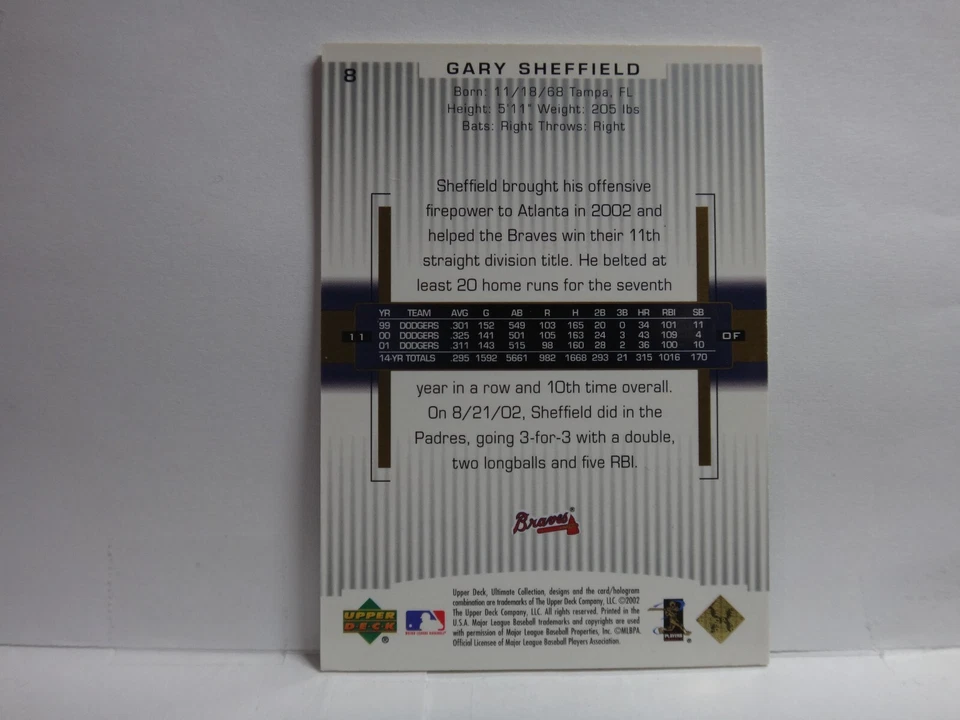 2002 Upper Deck Ultimate Collection /799 Gary Sheffield #8 - Image 2 of 2