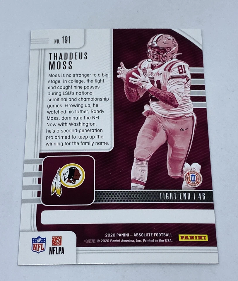 Thaddeus Moss 2020 Absolute Football Holographic Foil Rookie RC #191 Redskins - Image 2 of 2