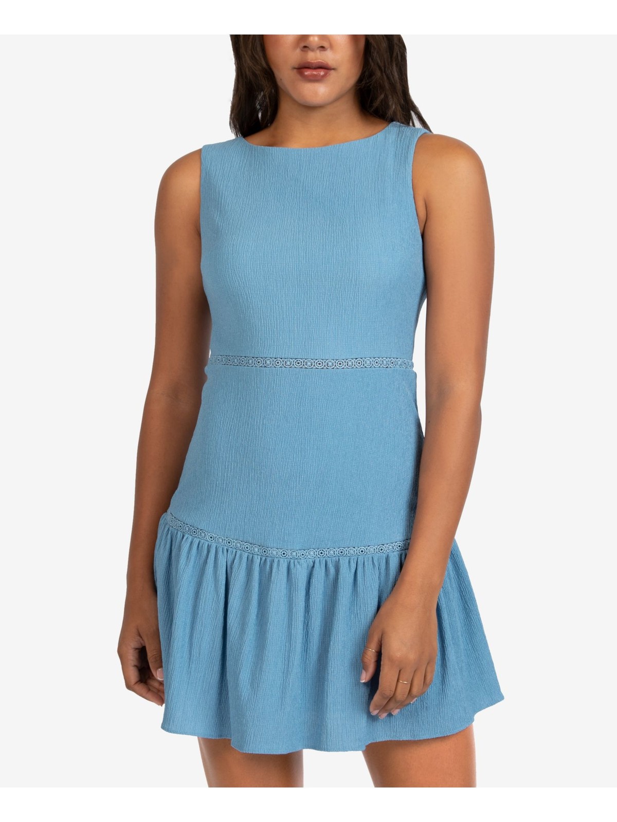 B DARLIN Womens Fit + Flare Mini Dress Light Blue Sleeveless Juniors 1\2