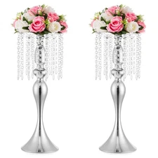Silver Vases for Centerpieces, 21.3in Crystal Flower Arrangement Stand, Weddi...