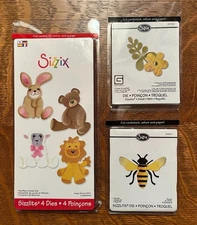 Sizzix Sizzlits Dies Lot of 3 Stuffed Animal Set, Bee, Flower & Leaf