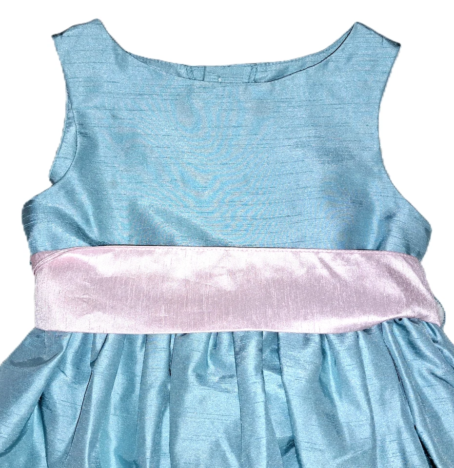 Vestido de festa de seda feminino vintage KELLY'S KIDS rosa água década de 1980 boutique de casamento sólido - Imagem 4 de 4