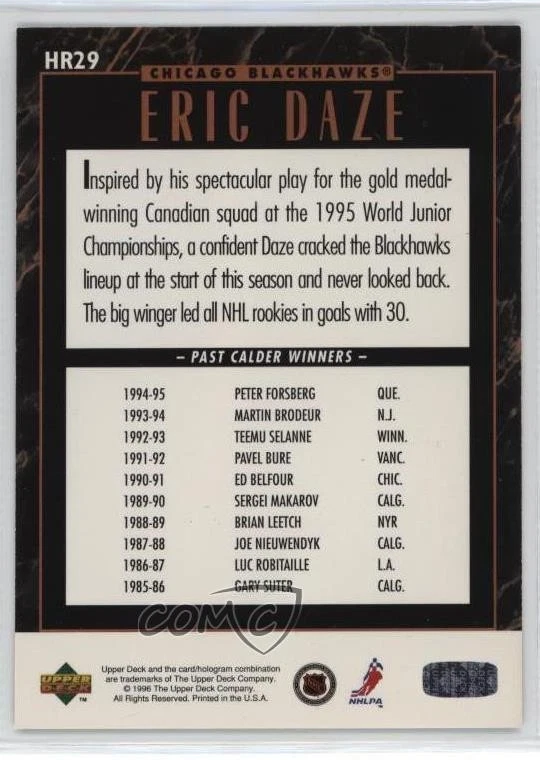 1995-96 Upper Deck Hobby Award Predictor Prizes Eric Daze #HR29 - Image 2 of 2