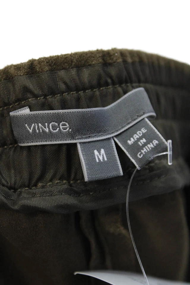Mini Pantalones Cortos Vince Mujer Cuero Gamuza Cintura Elástica Oliva Oscuro Talla M Foto 4 de 4