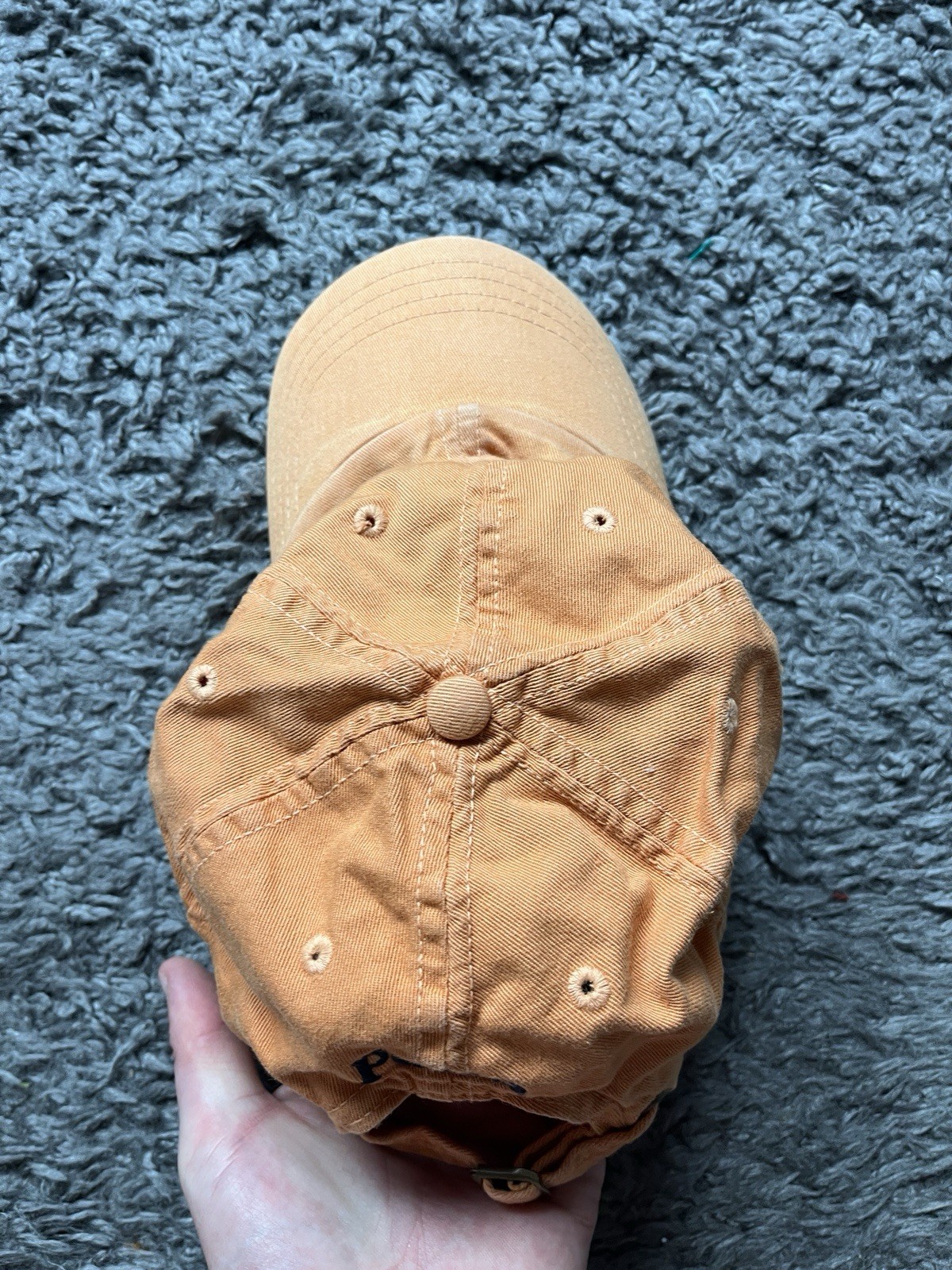 Cappello Polo Vintage Ralph Lauren Berretto Cinghia Schiena Arancione Pony Regolabile Baseball Uomo