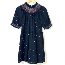 Sezane MARJORIE Tiered Puff Sleeve Dress Oversized Rainbow Smocked Embroidered